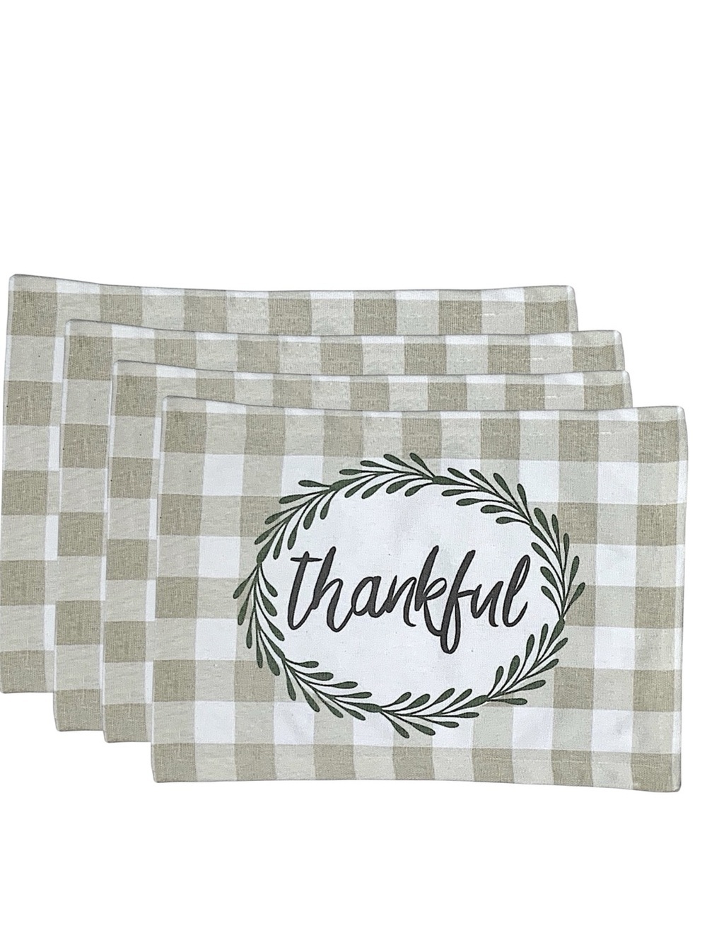 Nantucket Placemats Buffalo Check Quality Cotton Shabby Chic Plaid Neutral Beige